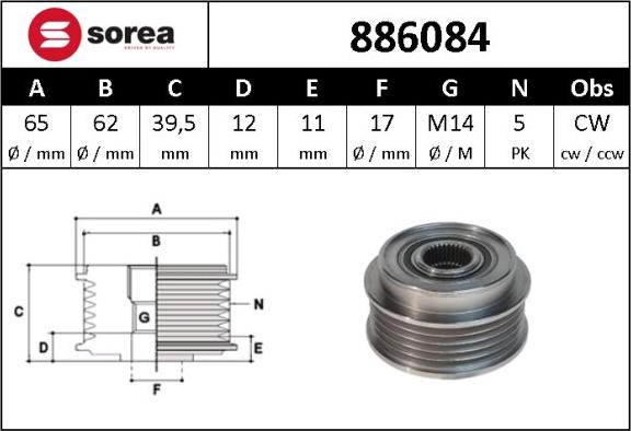 Sera 886084 - Ремінний шків, генератор autocars.com.ua