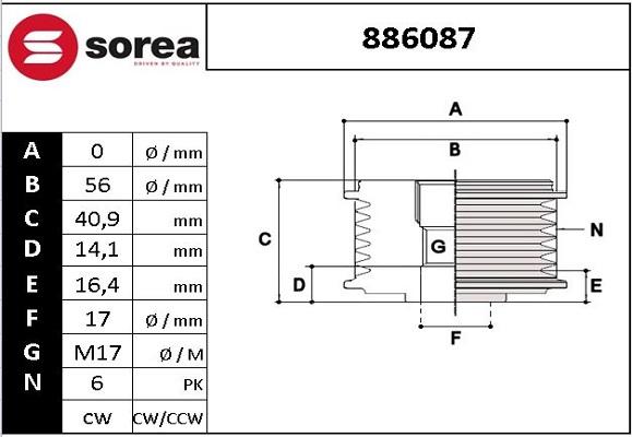 Sera 886087 - Ремінний шків, генератор autocars.com.ua