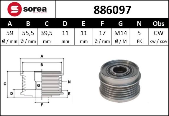 Sera 886097 - Шкив генератора, муфта autodnr.net