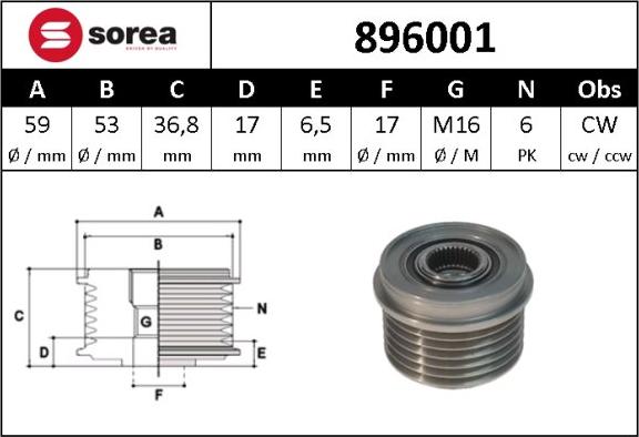 Sera 896001 - Шкив генератора, муфта autodnr.net