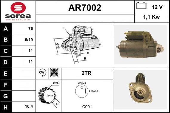 Sera AR7002 - Стартер autocars.com.ua