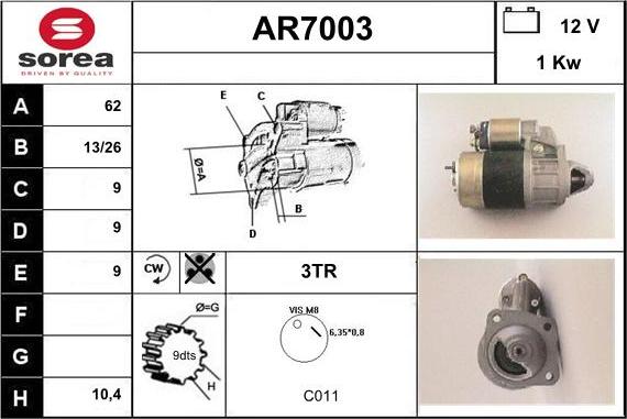 Sera AR7003 - Стартер autocars.com.ua