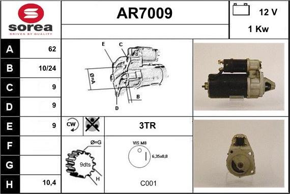 Sera AR7009 - Стартер autocars.com.ua