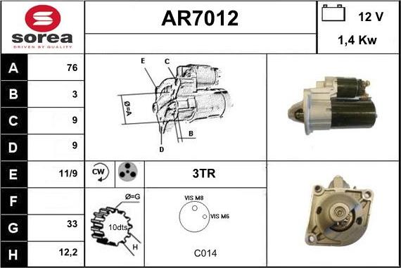 Sera AR7012 - Стартер autocars.com.ua