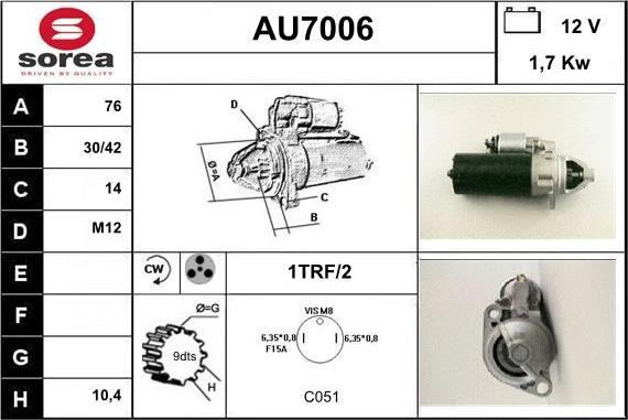 Sera AU7006 - Стартер autocars.com.ua