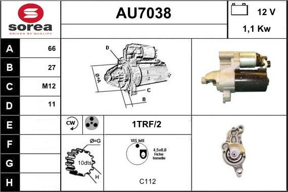 Sera AU7038 - Стартер autocars.com.ua