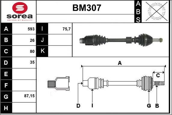 Sera BM307 - Приводний вал autocars.com.ua