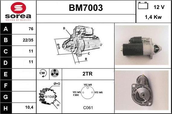 Sera BM7003 - Стартер autocars.com.ua