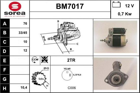 Sera BM7017 - Стартер autocars.com.ua