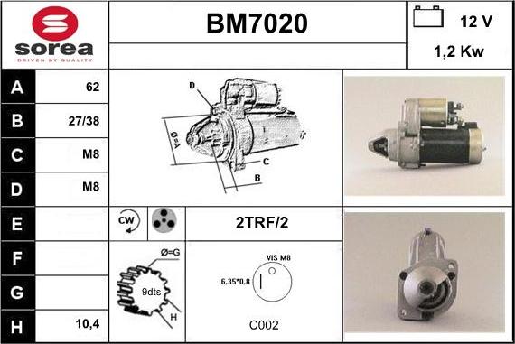 Sera BM7020 - Стартер autocars.com.ua