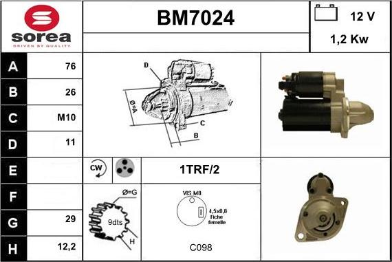 Sera BM7024 - Стартер autocars.com.ua