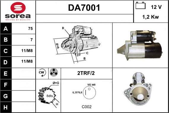 Sera DA7001 - Стартер autocars.com.ua