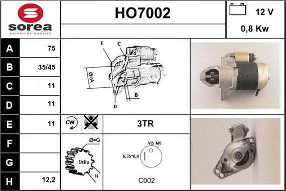 Sera HO7002 - Стартер autocars.com.ua