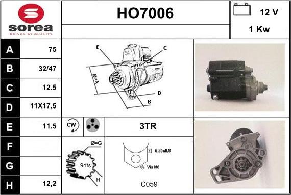 Sera HO7006 - Стартер autocars.com.ua