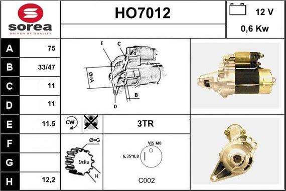 Sera HO7012 - Стартер autocars.com.ua