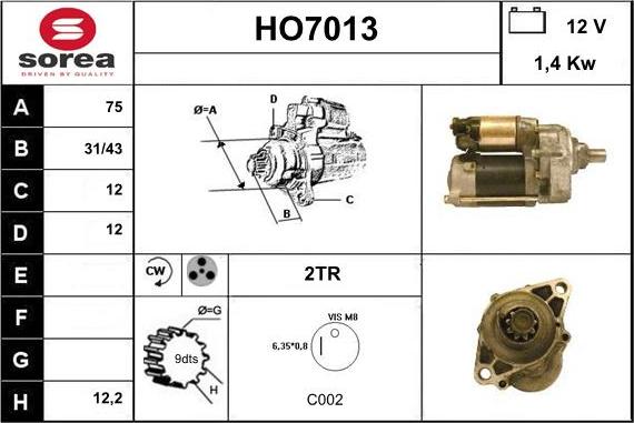 Sera HO7013 - Стартер autocars.com.ua