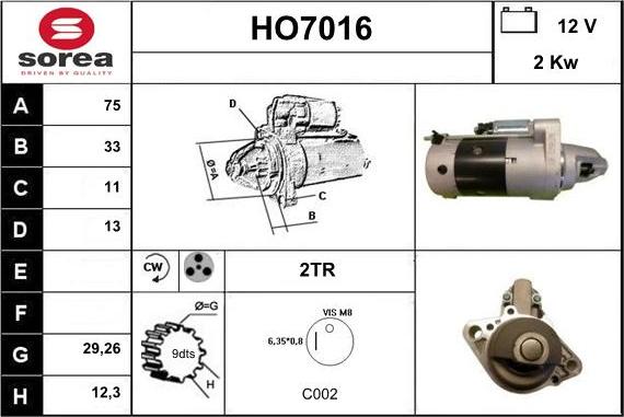 Sera HO7016 - Стартер autocars.com.ua