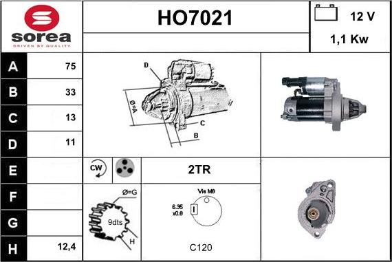 Sera HO7021 - Стартер autocars.com.ua