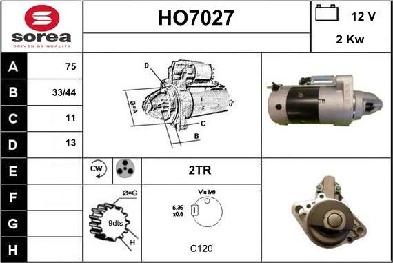 Sera HO7027 - Стартер autocars.com.ua