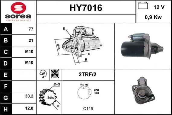 Sera HY7016 - Стартер autocars.com.ua