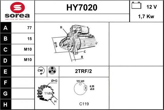 Sera HY7020 - Стартер autocars.com.ua