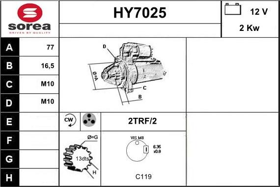 Sera HY7025 - Стартер autocars.com.ua