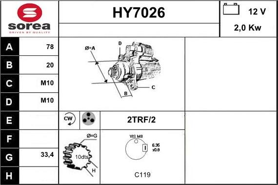 Sera HY7026 - Стартер autocars.com.ua