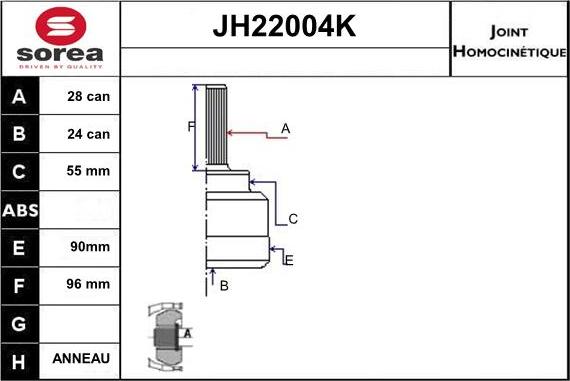 Sera JH22004K - Шарнірний комплект, ШРУС, приводний вал autocars.com.ua