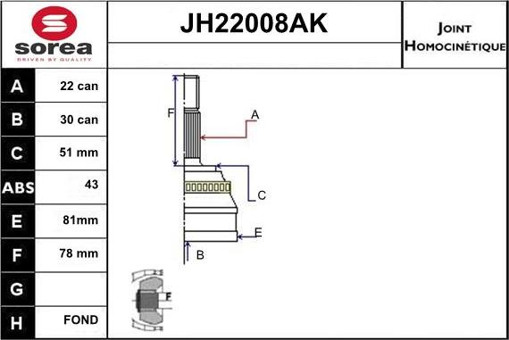 Sera JH22008AK - Шарнирный комплект, ШРУС, приводной вал autodnr.net