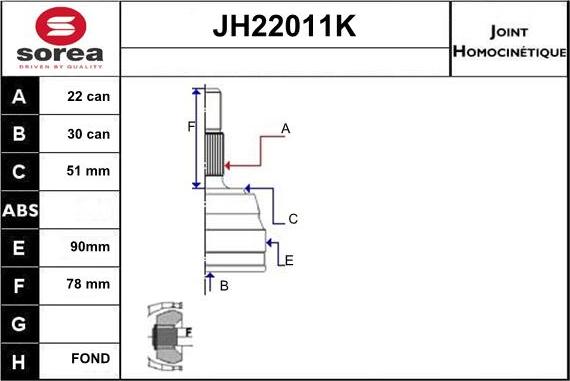 Sera JH22011K - Шарнірний комплект, ШРУС, приводний вал autocars.com.ua