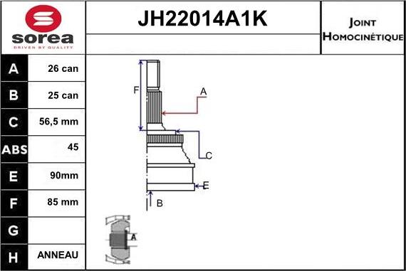 Sera JH22014A1K - Шарнірний комплект, ШРУС, приводний вал autocars.com.ua