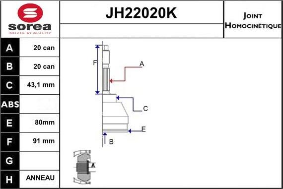 Sera JH22020K - Шарнирный комплект, ШРУС, приводной вал autodnr.net