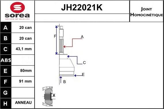Sera JH22021K - Шарнирный комплект, ШРУС, приводной вал autodnr.net