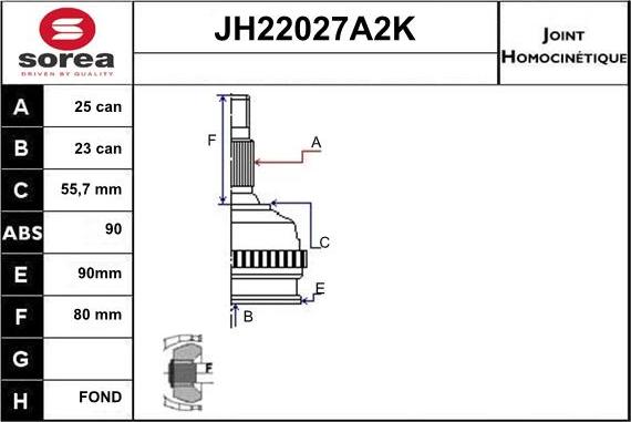 Sera JH22027A2K - Шарнірний комплект, ШРУС, приводний вал autocars.com.ua