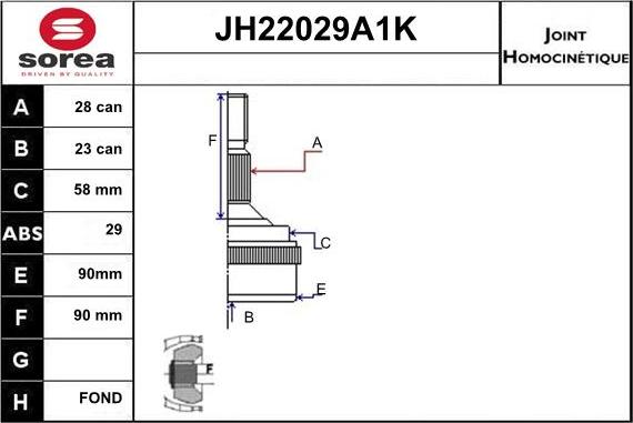 Sera JH22029A1K - Шарнірний комплект, ШРУС, приводний вал autocars.com.ua