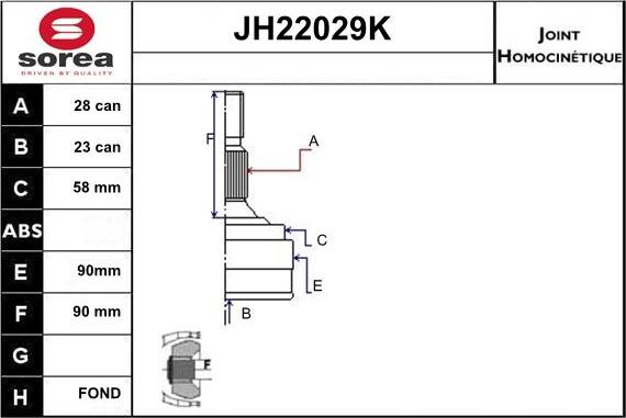 Sera JH22029K - Шарнірний комплект, ШРУС, приводний вал autocars.com.ua