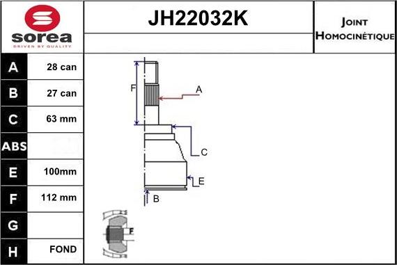 Sera JH22032K - Шарнірний комплект, ШРУС, приводний вал autocars.com.ua