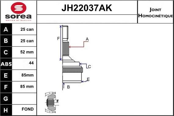 Sera JH22037AK - Шарнирный комплект, ШРУС, приводной вал autodnr.net