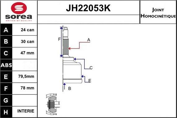 Sera JH22053K - Шарнірний комплект, ШРУС, приводний вал autocars.com.ua