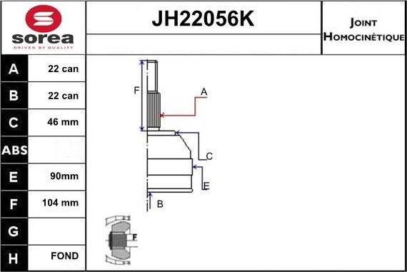 Sera JH22056K - Шарнірний комплект, ШРУС, приводний вал autocars.com.ua