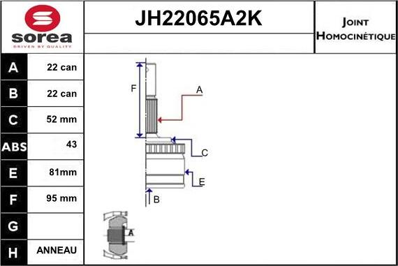 Sera JH22065A2K - Шарнірний комплект, ШРУС, приводний вал autocars.com.ua