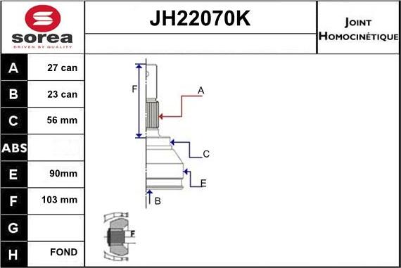 Sera JH22070K - Шарнірний комплект, ШРУС, приводний вал autocars.com.ua