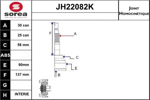 Sera JH22082K - Шарнірний комплект, ШРУС, приводний вал autocars.com.ua