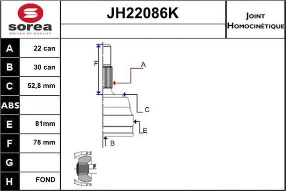 Sera JH22086K - Шарнирный комплект, ШРУС, приводной вал autodnr.net