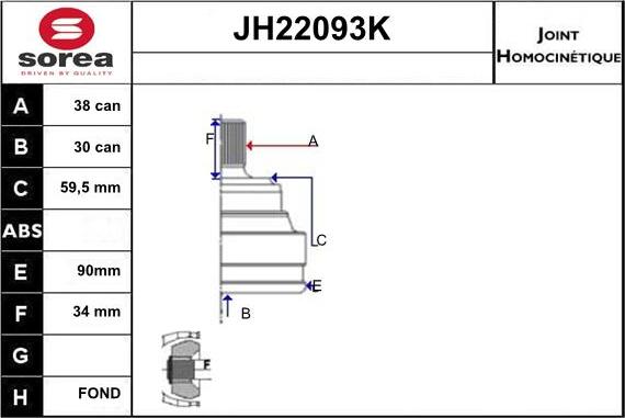 Sera JH22093K - Шарнірний комплект, ШРУС, приводний вал autocars.com.ua