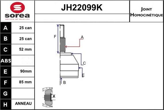 Sera JH22099K - Шарнирный комплект, ШРУС, приводной вал autodnr.net