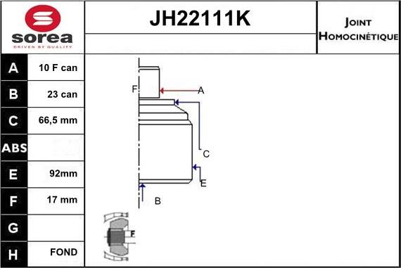 Sera JH22111K - Шарнирный комплект, ШРУС, приводной вал autodnr.net