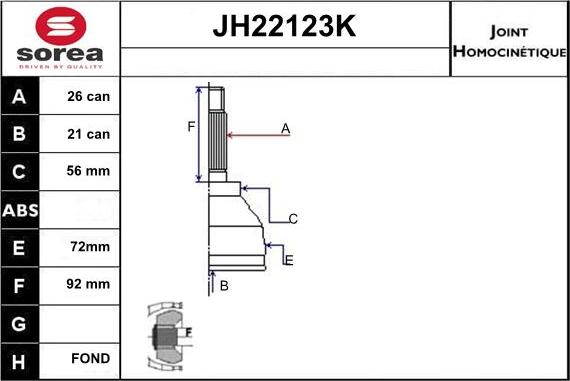 Sera JH22123K - Шарнирный комплект, ШРУС, приводной вал autodnr.net