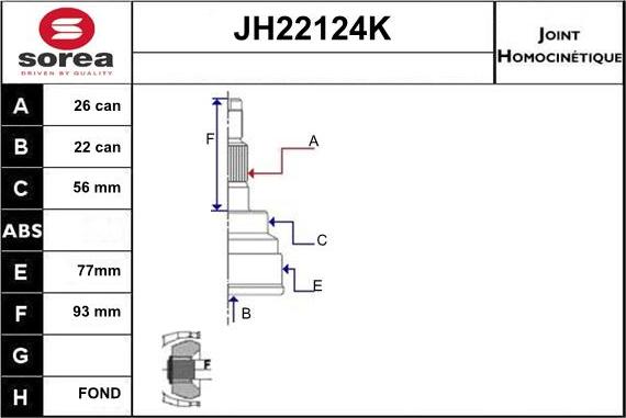 Sera JH22124K - Шарнирный комплект, ШРУС, приводной вал autodnr.net