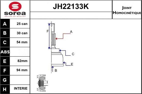 Sera JH22133K - Шарнирный комплект, ШРУС, приводной вал autodnr.net